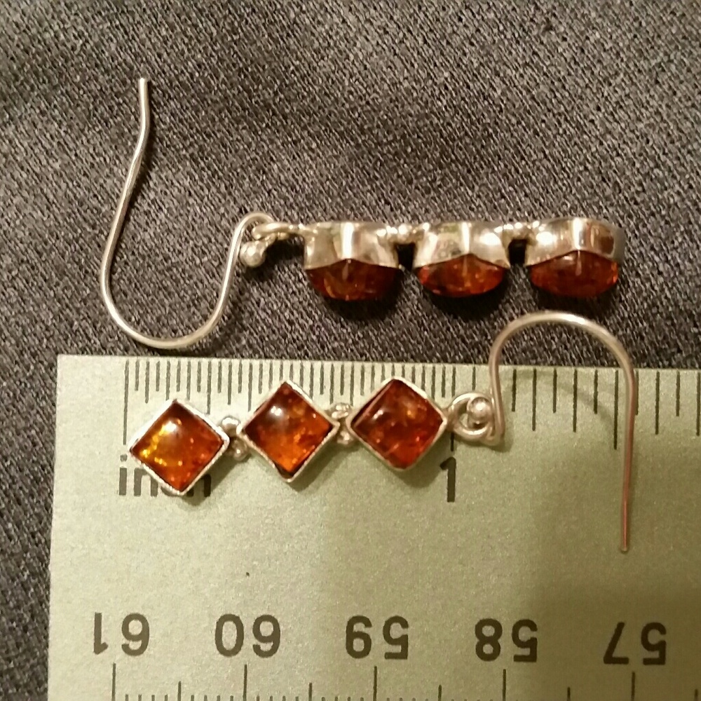 925 Silver Amber Trio Hook Earrings - Picture 5 of 6